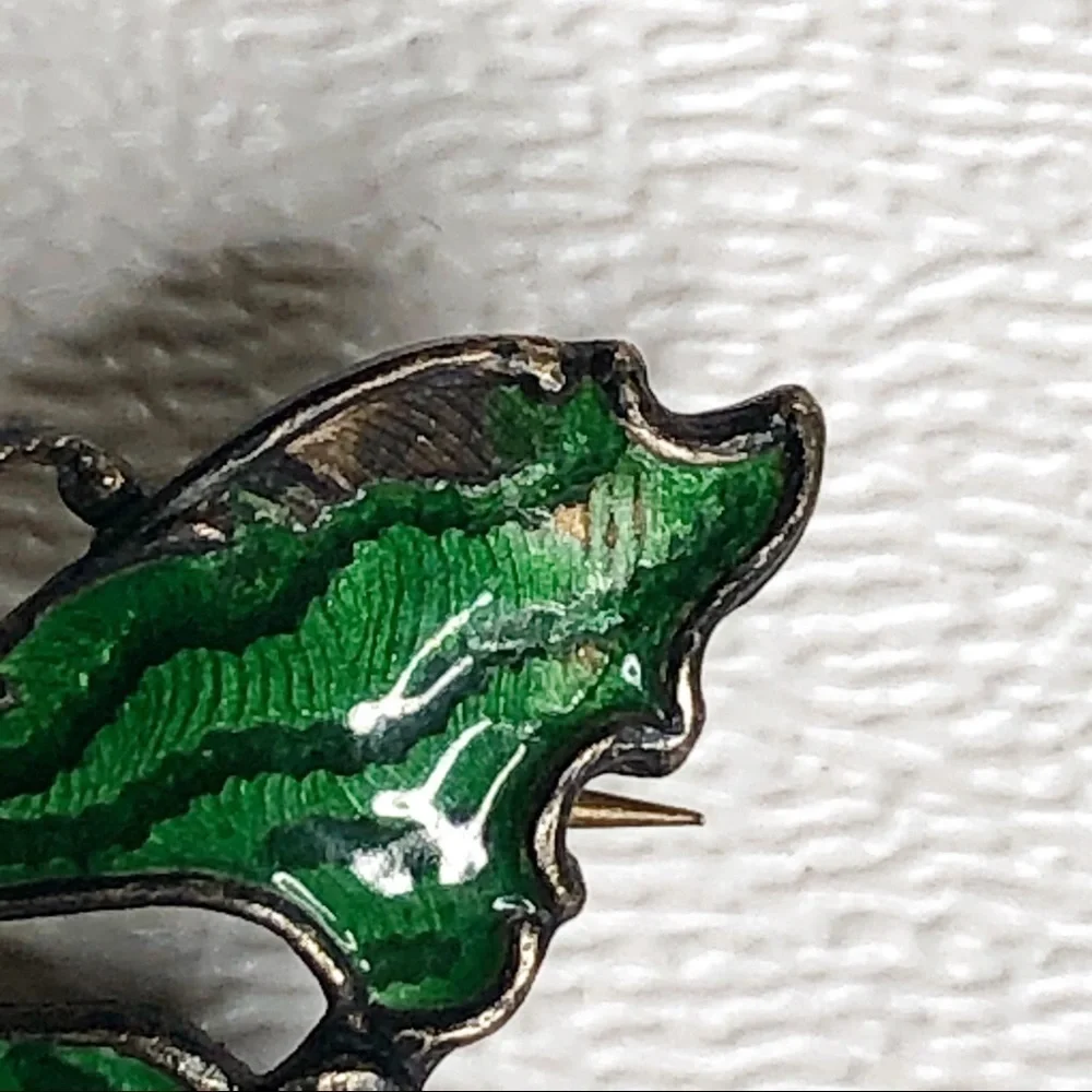 Vintage Sterling Silver Green Butterfly Brooch Pin